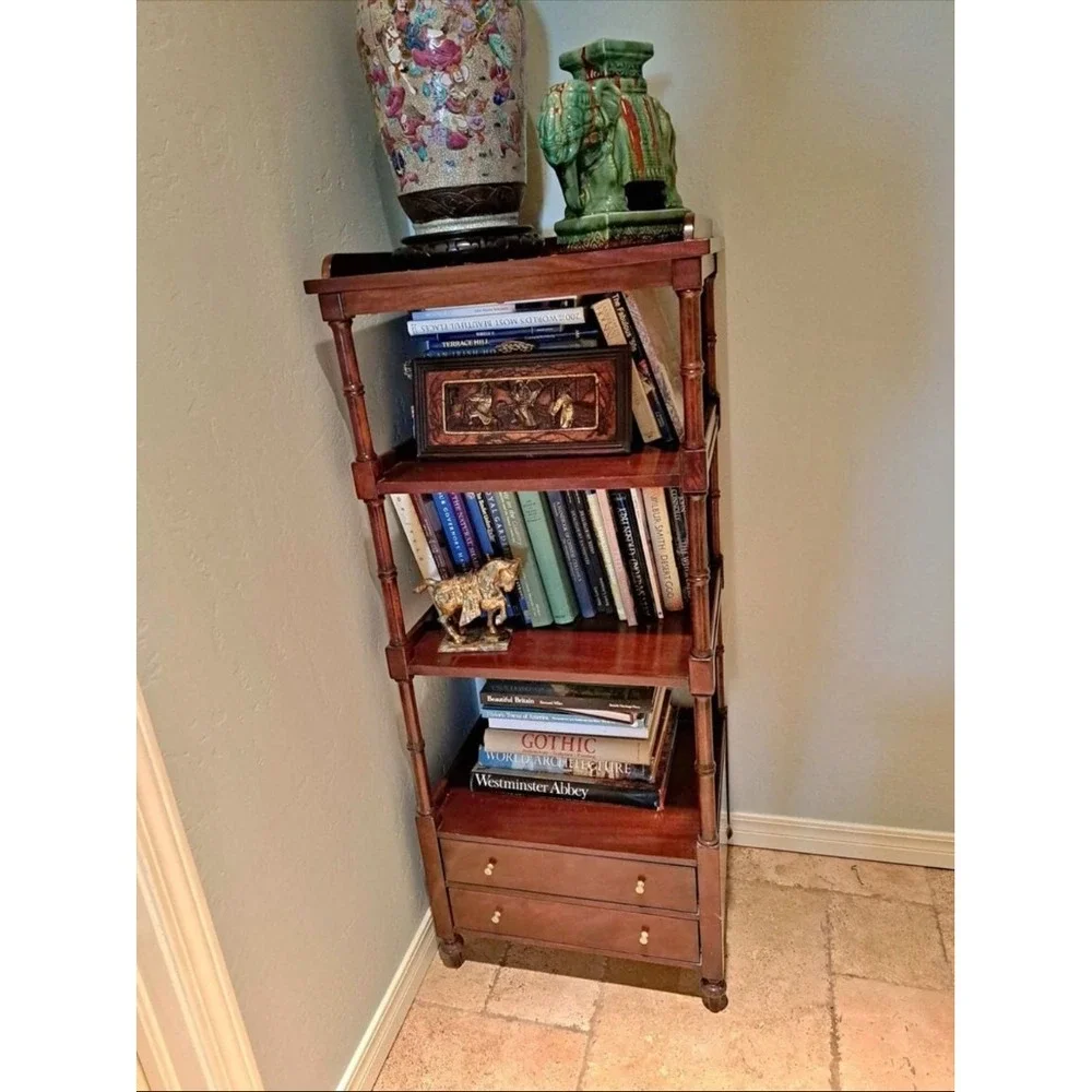 *RARE* Ralph Lauren Mahogany Etagere Shelving Open Bookcase‎ Two Drawers